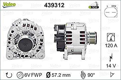 VALEO 439312 Alternatore Amperaggio: 120 Amp Alette: 6 alette Diametro puleggia: 57,2 mm Voltaggio: 14 V Direzione di rotazione: CLOCKWISE