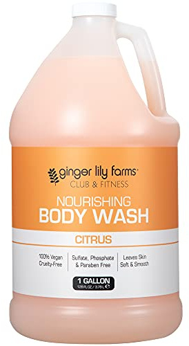 Ginger Lily Farms Club & Fitness Nourishing Body Wash, 100% Vegan & Cruelty-Free, Bath & Shower Gel for Men and Women, Citrus Scent, 1 Gallon (128 fl. oz.) Refill