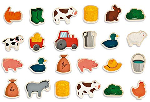 Janod - 24 Magnets Ferme - Animaux de la Ferme - Jouet en Bois - Jeu Éducatif Magnétique, pour Manipuler, Expérimenter et s’Amuser - Dès 2 Ans, J08157