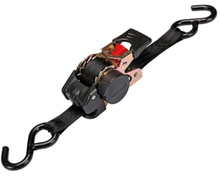 Toolland Automatik-Spanngurt mit Ratsche, zweiteilig, 2 S-Haken, selbstaufrollend, für kleinere Lasten, max. 300 kg, Polyester, Schwarz, 3 m x 25 mm