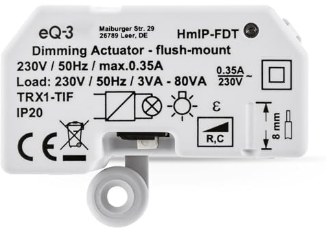 Homematic IP Smart Home Dimmer Infälld – Fasavsnitt, dimrar ljus via app, Alexa & Google Assistant, digital fasavsnittsdimmer för dimbara lampor och LED-lampor, 150609A0