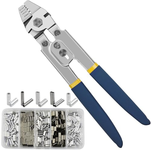Fishing Crimping Tool Kit, Fishing Crimping Pliers Wire Rope Crimping Tool with 500pcs Crimp Sleeves Kit, Heavy Duty Stainless Steel Fishing Crimper Pliers Wire Cutters Line Crimps Sleeves