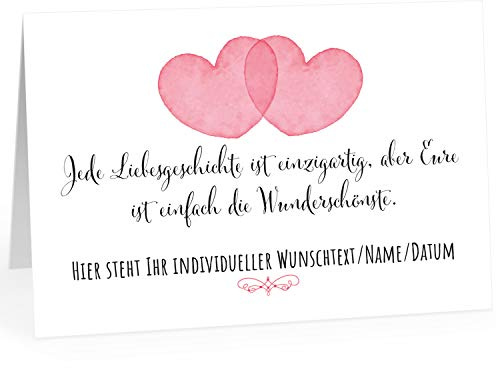 Große Glückwunschkarte zur Hochzeit XXL (A4) PERSONALISIERT - 2 Herzen - mit Umschlag/Edle Design Klappkarte/Hochzeitskarte/Glückwunsch/Ehepaar/Extra groß für viele Unterschriften