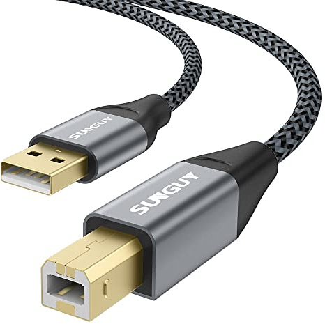 SUNGUY USB Printer Cable 6.6FT USB A to B Printer Universal PC Cord Compatible for HP Brother Dell Epson and Scanner PC Computer - Grey, 6.6ft