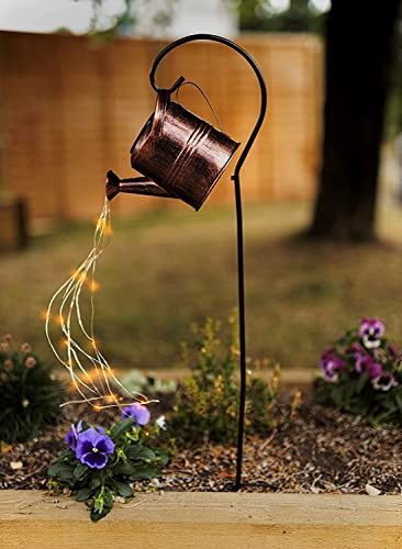 Garden Mile Solar LED Gießkanne Pfahl Licht Glühwürmchen Effekt Laterne mit Halterung Außenbeleuchtung Dekoration für Garten Beleuchtung Bronze Effekt Gießkanne mit Warmweiß Kaskadierung Lichter