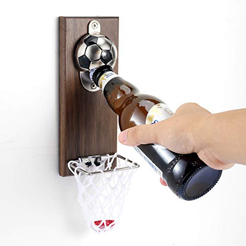 Magnetischer Kühlschrank Flaschenöffner Fußball Bier öffner Wandmontage Flaschenöffner mit Kappenfänger Wand befestigter Holz öffner Zuhause Bar Dekoration Sodaöffner Biertrinker Geschenk