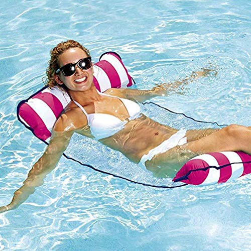 7WUNDERBAR Aufblasbarer Wasserhängematte Luftmatratze Hängematte Matratzen Klappbare Pool schwimmende Bett Wasser Sofa Pool Lounge Badematratze Schwebebett für Erwachsene (Rosa)
