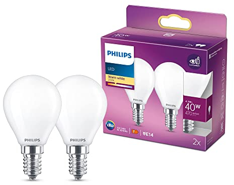 Philips LED Classic E14 Lampen 2er Pack (40 W), matte LED Lampen mit warmweißem Licht, energiesparende LED Beleuchtung mit langer Nutzlebensdauer, weiß