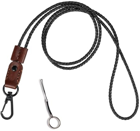 Umhängeband, geflochtenes Leder-Umhängeband mit Metallclip für Kartenhalter, Schlüssel, Büro, verstellbares Schlüsselband für Männer und Frauen