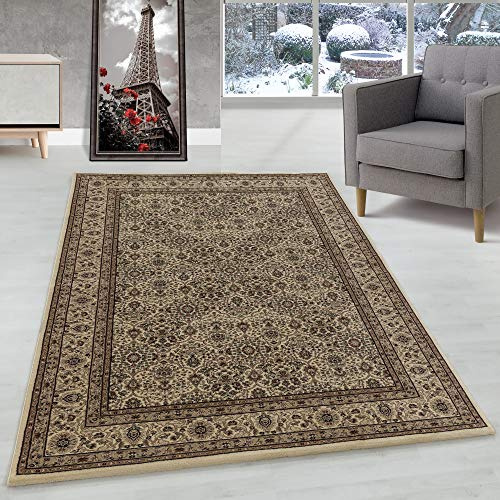 Orient Teppich Wohnzimmer Orientalisch Design Klassisch Optik Kurzflor Pflegeleicht, Farbe: Beige, Größe: 120 x 170 cm