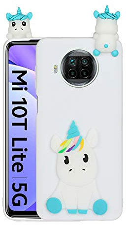 HopMore Kompatibel mit Xiaomi Mi 10T Lite 5G Hülle Dünn Silikon Weich Gel 3D Tier Motiv Slim Case Stoßfest Handyhülle Xiaomi Mi 10T Lite 5G Silikonhülle Schutzhülle Cover - Weißes Einhorn