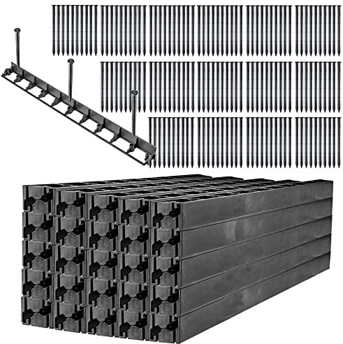 KADAX 50er Set Rasenkante, 58mm, + 150 Nägel, Beeteinfassung aus Kunststoff, Raseneinfassung mit Click-System, Beetumrandung Set, Mähkante, Pflasterkante (Schwarz, Set H)