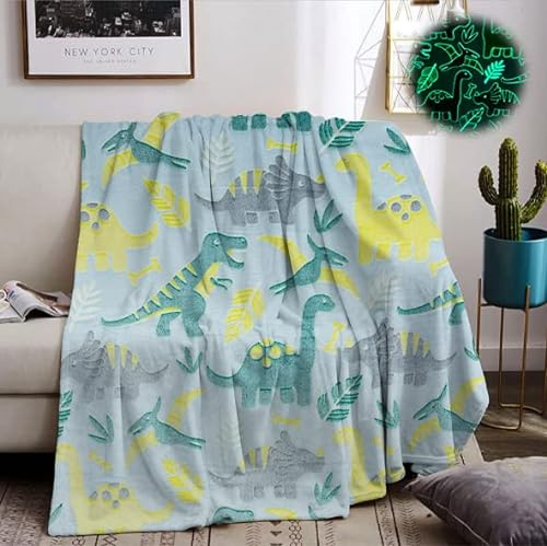 HZVRTN Kuscheldecke Kinder Einhorn/Dinosaurier/Weltraum Decke, kuscheldecke leuchtet im Dunkeln, warme Decke Flauschige Geschenke für Jungs mädchen Sofa Kinderdecke (Dinosaurier A, 130x150cm)