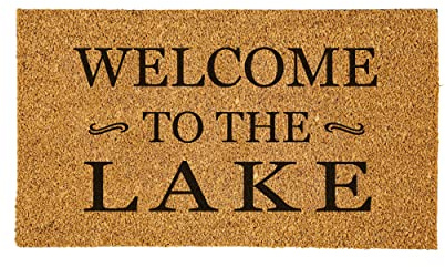 Evergreen 16 x 28 Inches Welcome to The Lake Door Mat | Non-Slip Rubber Backing | Dirt catching Natural Coir | Indoor and Outdoor Home Décor