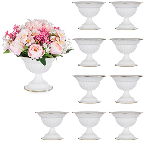 Sziqiqi Vase Mariage Blanc: 13 cm Haut Vase Urne Centre de Table Lot of 10 - Metal Pots pour Fleur Arrangement pour Fete Anniversaire Bapteme Reception
