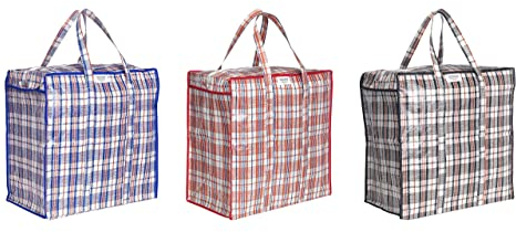 Josephine Osthoff Unisex Schwerlast wasserdichte Aufbewahrungstaschen, Langlebig, Mit Reißverschluss für Umzug & Einkaufen, 75L Kapazität, Bis zu 20 kg Belastung, Assortierte Farben, Packung mit 3