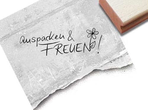 Stempel Auspacken und freuen! - Textstempel Karten Geschenkanhänger Tütenstempel Etiketten Schilder selbst gemacht Geschenke Scrapbook - zAcheR-fineT (klein ca. 48 x 15 mm)