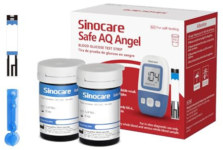 Sinocare Tiras en Sangre, 50 x Tiras Reactivas sin Código, Solo para Safe AQ Angel