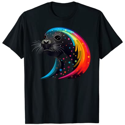 Seal Lover Colorful Rainbow Wave Animals Pinniped Black T-Shirt