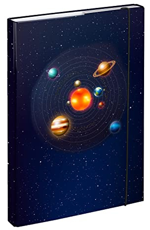 Baagl Heftbox für Schulranzen A4 - Sammelmappe für Kinder mit Gummiband und Innenklappen - Heftmappe, Sammelbox mit Gummizug für Jungen (Planeten)