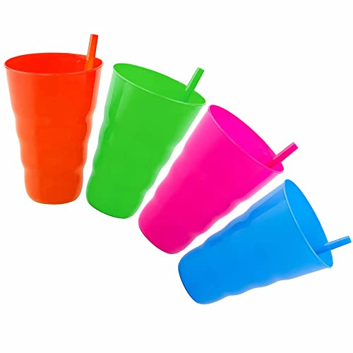 LORD C Tumblers Drinking Built in Straw Glasses Set Highball Tall Water Tumbler Glasses Cup no spil Unbreakable Glassware Ideal for Kids Drinking Water Juice Milk (Pack of 4) (Mix)
