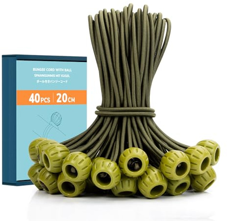 Abma Cord Spanngummis mit Kugel 40 Stück 20cm Gummispanner mit Kugel | UV Beständig, Kugel, Plane, Zelt, Pavillons, Banner, Anhängerplane