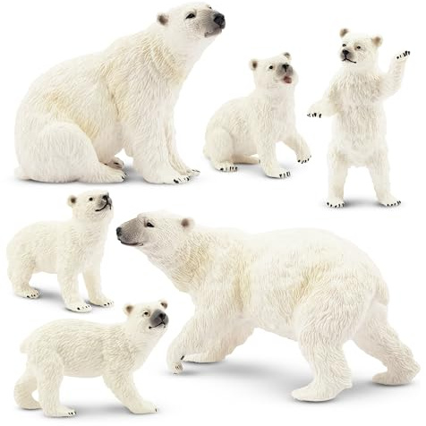 toymany 6PCS 3-11CM Realistic Polar Bear Figurines Toy with Polar Bear Cub | Plastic Arctic Animals Figures Family Set Polar Themed Party Favors Christmas Educational Toys Cake Toppers Birthday Gift