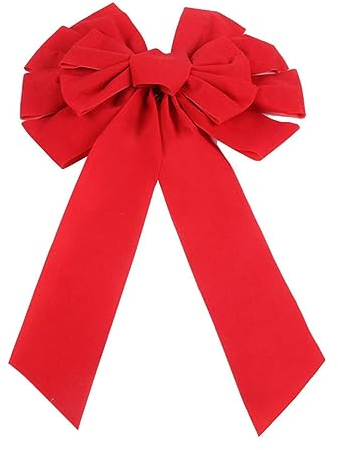 Yurosiay Grande fiocco di Natale rosso, 25 × 45 cm, in velluto rosso, grande decorazione, fiocco, per albero di Natale, fiocco, per casa, porta, camino, feste, 1 pezzo