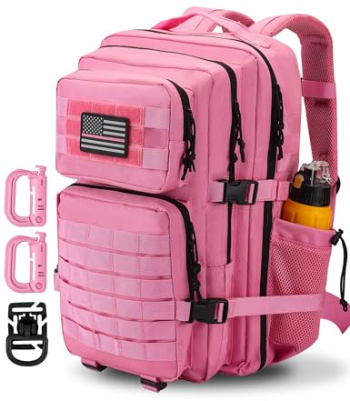 Hannibal Tactical 45L MOLLE-Sturmrucksack, taktischer Militär-Rucksack, für Armee, Camping, mit Flaschenhalter, Pink