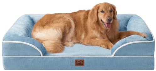 EHEYCIGA Panier Chien Grande Taille XXL Orthopedique, Memoire de Forme Lit pour Chien Dehoussable Lavable, Canapé Chiens Imperméable, Bleu Clair