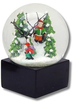Schneekugel Skifahrer | Winterwald | B: 10cm, H: 12cm | 20218 | Skifahren | Winterdekoration | Schüttelkugel Weihnachtsdekoration | Nostalgie