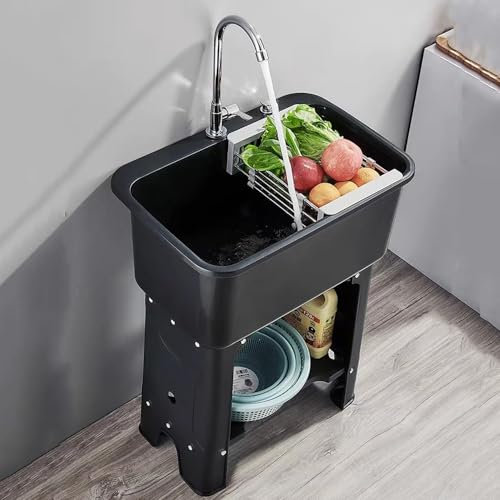 NILZA Lavello Cucina Autoportante Lavapanni Vasca in PP, Lavandino A Mano Multiuso Lavabo da Esterno, Lavabo di Utilità Lavatoio per Cucina Lavanderia Bar (Color : G, Size : Single Cold Faucet 40x40