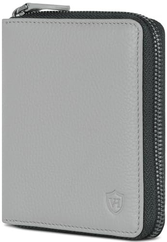 VON HEESEN Leder Geldbörse mit RFID-Schutz - Portemonnaie für Herren & Damen aus echtem Leder - Wallet mit Münzfach - Geldbeutel für Männer und Frauen in Grau