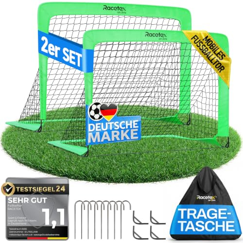 Racetex 2er Fußballtor Kinder Set - Fußball Tore inkl. nützlicher Tasche zum Transportieren - Version mit verstärkten Glasfaserstangen - Fussballtore für den Garten oder Park