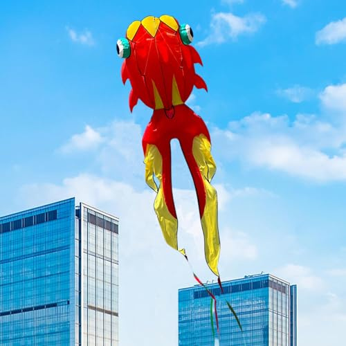 43ft Large Kites for Adults,3D Goldfish Frameless Soft Umbrella Giant Flying Kites,Easy to Fly with 330Ft Kite String in Beach and Amusement Parks-Ages 12+ (Yellow red)