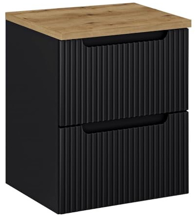 Lomadox Badezimmer Waschtisch-Unterschrank 50cm schwarz gerillt Eiche Waschbeckenschrank 2 Auszüge B/H/T ca. 50,4/59,5/40 cm