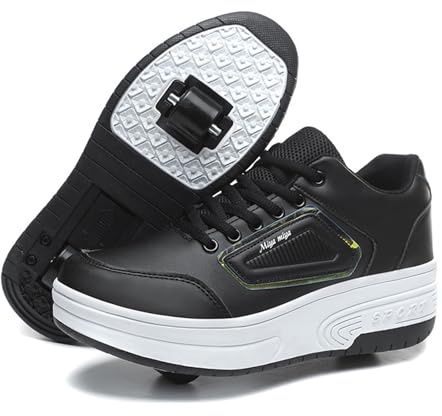 Hixingo Schuhe mit Rollen für Jungen Mädchen, Mode Kinder Rollschuhe Schuhe mit Rollen,Outdoor Turnschuhe Versenkbarer, 2-in-1 Roller Schuhe Turnschuhe Skateboardschuhe