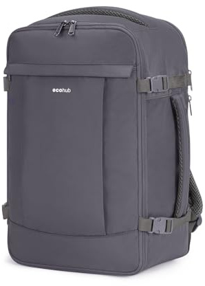 ECOHUB 20L für Ryanair Handgepäck 40x20x25, Diebstahlsicher Handgepäck Rucksack, 3D Laptop Rucksack Wasserdicht, Recycelt ReiserucksackHandgepäck Flugzeug für Damen Herren, Patent Anhängig(Grau) | 3D-Laptop-Fach für 14-Zoll-Laptops, Anti-Diebstahl-Tasche, Öffnung 180°, SBS-Reißverschluss, wasserfest, recyceltes Material