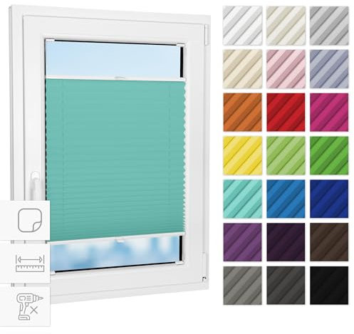Estika Plissee zum kleben innenrahmen - Türkis - 85 cm x 80 cm - Plissee ohne Bohren, Plissee kleben, Rollos für Fenster ohne Bohren, Jalousien Fenster für innen, Fenster plissee
