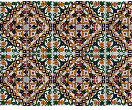 20 Mattonelle in ceramica smaltata 10x10 cm spessore 0,6 cm - Mattonelle Tunisine realizzate con Serigrafia Artigianale decorazione Geometrica (JOUNINI OCRA). Adatte a rivestimento.