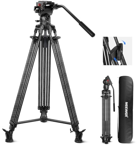 NEEWER LL34 Trépied pour appareil photo 78 avec tête fluide d'amortissement - Robuste en fibre de carbone - Avec plaque QR double mode - Compatible avec DJI RS - Charge maximale : 22 livres