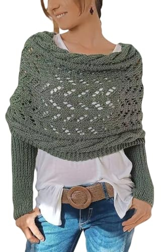 LIUYUYOUGO Cape Damen,Strickschal Mit Zopfmuster Und Ärmeln Warmer Winter-Wickelschal Vielseitig Verwendbar Einfarbig Wickelpullover Eleganter Häkelschal Umhang Modischer Herbst-Damen-Stola-Poncho