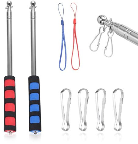 FreeSkill 2 Stück Teleskop Fahnenstange, Teleskop Fahnenmast Set, 2M Handheld Fahnenstange Fahnenmast, Edelstahl Fahnenmast Tragbarer, Fahnenstange Ausziehbar für Reise Camping Reiseleiter Lehrer