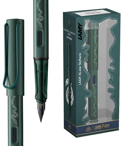 Lamy AL-star Harry Potter Slytherin Füller – Special Edition Füllhalter mit Gravur des Hauses - Stahlfeder in Strichbreite F – leichtes Aluminiumgehäuse – inkl. Tintenpatrone T10 blau – Rechtshänder