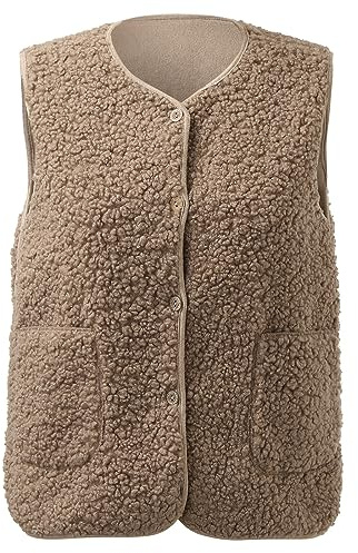 Weste Damen Teddyfleece Jacke Damen Teddy Fleecejacke Kurz Teddy Weste Damen Plüschweste Winter Übergangsjacke Leicht Ärmellos Westen Warm Winterjacke mit Knöpfen Elegant Einfarbig Teddyweste Outdoor