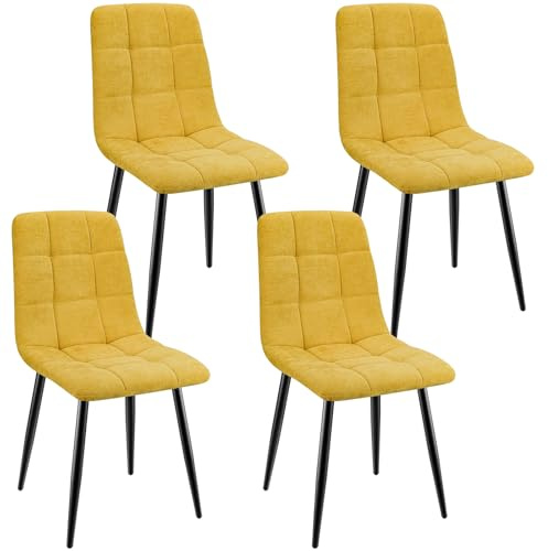 ANVOFONG Leinenstoff Esszimmerstühle 4er Set,Gelb | Karomuster,Esszimmerstuhl mit verstärkten Stuhlbeinen,Küchenstuhl Polsterstühle,Stuhl für Esszimmer,Küche & Wohnzimmer