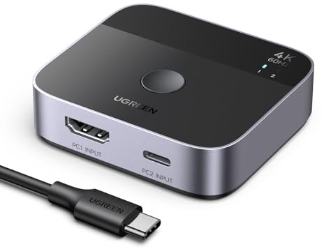 UGREEN 4K HDMI Switch 2PC USB C +HDMI Eingang 2X1 USB Splitter Einen Bildschirm anzeigen, Plug & Play, HD Audio Sync, ESD-Schutz für Laptop,TV Box/Stick,PC,PS5/4/3,Xbox 360/One | 4K 30Hz USBC Charge HDCP2.2 HDR Dolby Atmos 3D Kompatibel mit Switch 2 Steam Deck PS 5 4 Xbox MacBook TV VR Monitor
