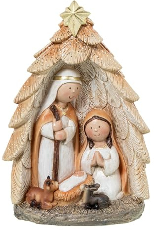 DRW Misterio - Nacimiento - Portal de Belen de Resina en Blanco y Beige 5x17x10 cm