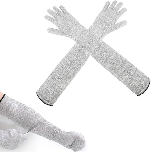 DAWRIS Cut Resistant Gloves With Long Arm Sleeves Level 5 Protection Safety Gloves Gardening Work Hand Wrist Forearm Protectors Heavy Duty Long Gardening Gloves 55cm for Work Kitchen