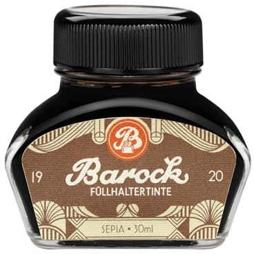 Barock 1920 Füllhaltertinte Sepia, Braun, 30 ml | Braune Farbstofftinte im 30-ml-Tintenglas, kräftig und intensiv für Füller, Glasfedern und Tintenroller